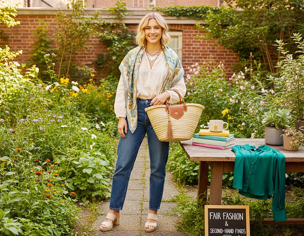 Frau in nachhaltige, modischer Kleidung 