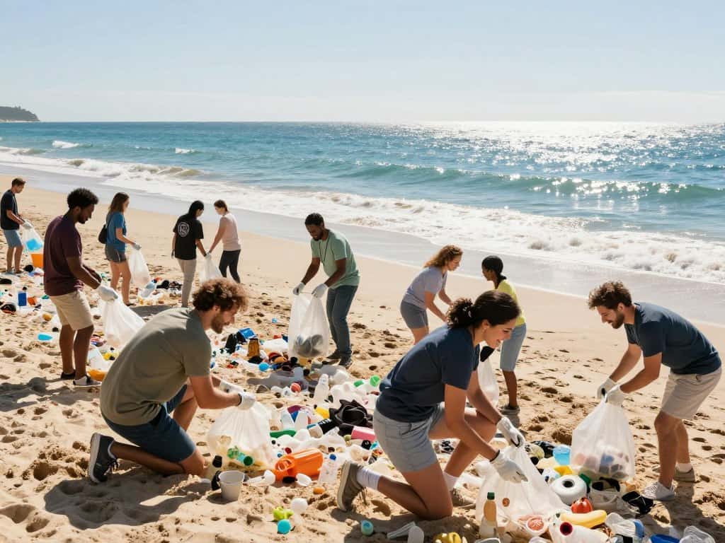 Beach-Cleanups: Wert und Grenzen von Aufräumaktionen Müllsammelaktion an der Küste zum Schutz der Ozeane
