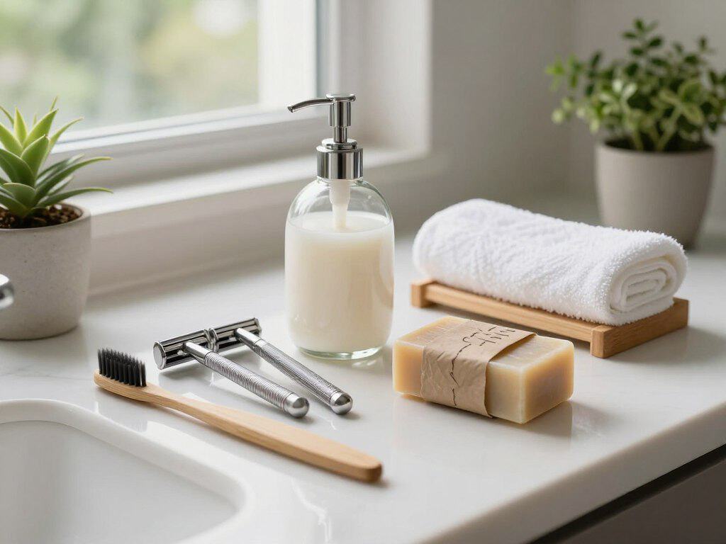 Plastikfreie Produkte im Badezimmer Plastikfreie Produkte im Badezimmer: Shampoobar, Bambuszahnbürste, feste Seife